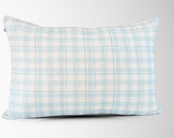 Blue Plaid Pillow Cover || Blue Lumbar Pillow || Modern Farmhouse Plaid Pillow || Accent Throw Pillow || Decorative Pillow || Freya