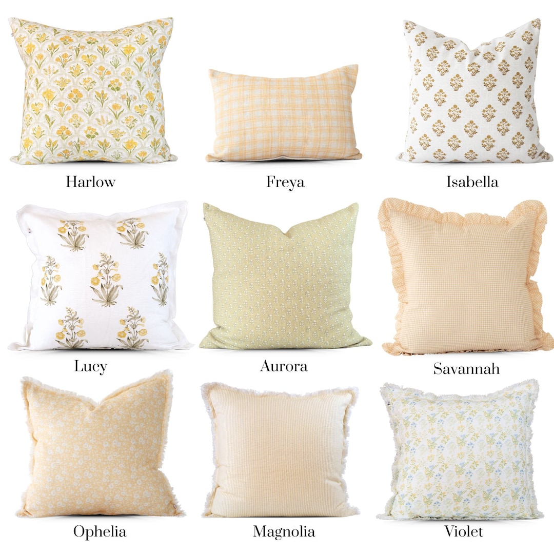 Yellow Pillow Covers Mix and Match Decorative Pillows Yellow Floral Pillow Covers Accent Throw