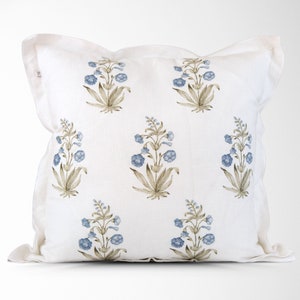 Blue Block Print Floral Pillow Cover || Blue Floral Pillow Cover || Accent Pillow Cover || Decorative Pillow Cover || 20 X 20 Pillow || Lucy
