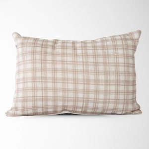 Plaid Lumbar Pillow Farmhouse Plaid Pillow Accent Throw Pillow Decorative Pillow 14x20 Pillow Cover Sofa Pillow Freya Beige