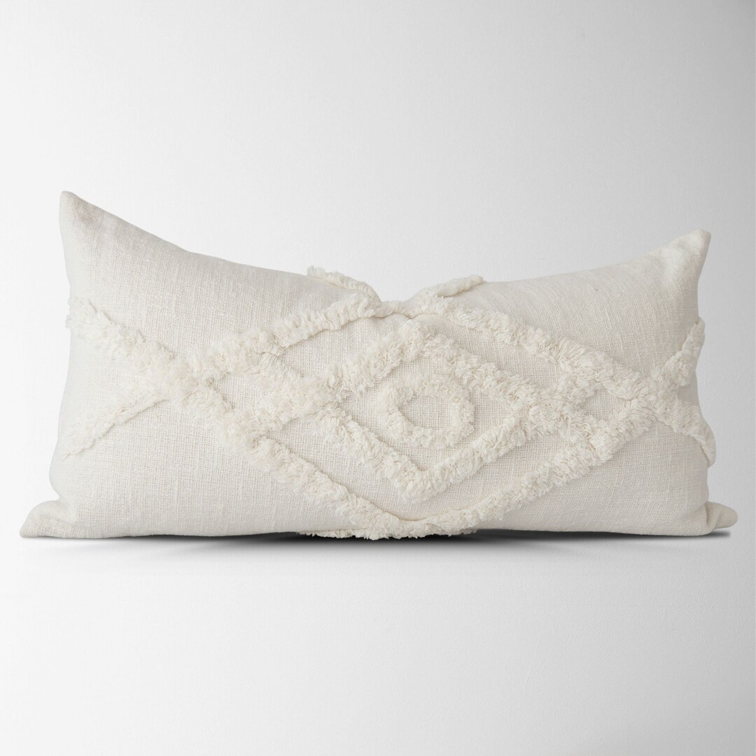 Greer Tufted Shag Pillow Cover in White 14X28 Pillow Cover Tufted