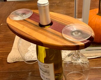 Hardwood Wine Glass Bottle Holder* Custom Engraving* Bridal Party Gift* Wedding * Wood* Personalized