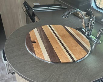 RV Cutting Board OVERMOUNT Sink Cover* Round Cutting Board* Custom made for your RV* Engraved* Customized *Wet Bar* Round Sink Cover*