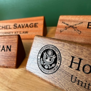 Mahogany Wood Desk Name Plate - Gift for Office Military Army Navy USMC Promotion Doctor Nurse Judge College Graduate Government Worker