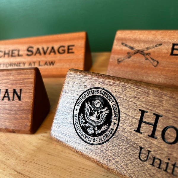 Mahogany Wood Desk Name Plate - Office Military Army Navy USMC Promotion Doctor Nurse Judge College Graduate Government Teacher Principal