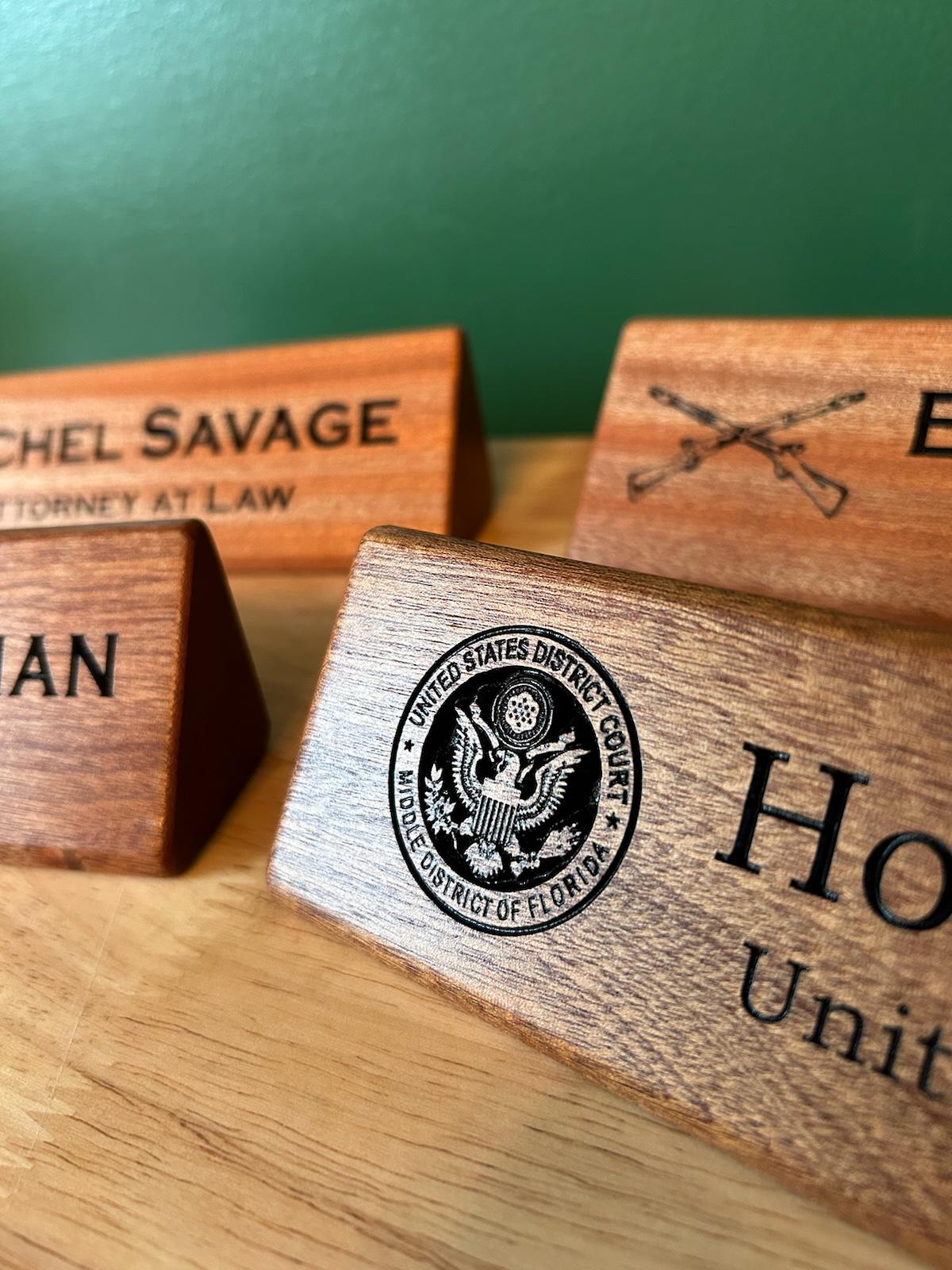 Mahogany Wood Desk Name Plate - Office Military Army Navy USMC