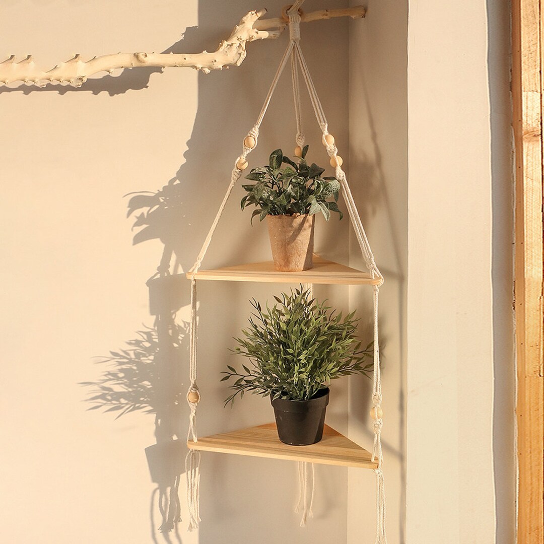 Boho Hanging Shelf Hanging Shelves Hanging Planter Etsy