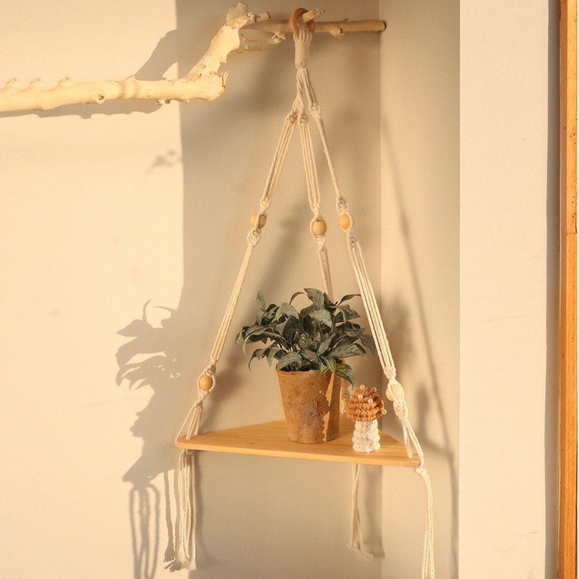 Boho Hanging Shelf Hanging Shelves Hanging Planter Etsy