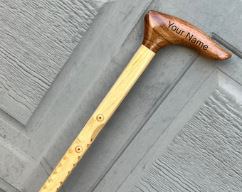 Handmade Carved Wooden Walking Cane: Lightweight Beech Wood Stick