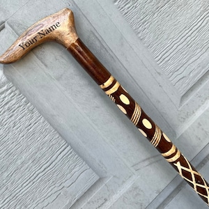 Handmade Carved Beech Wood Walking Cane - Personalized Wooden Stick
