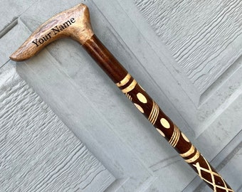 Handmade Carved Beech Wood Walking Cane - Personalized Wooden Stick
