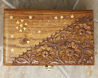 Hand-Carved Rosewood Box: Brass Inlay, Personalized Keepsake