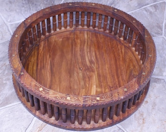 Handmade Rosewood Fruit Basket: Large Kitchen Storage with Brass Inlay