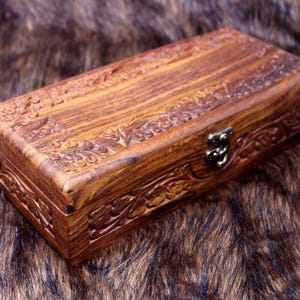 Hand-Carved Rosewood Keepsake Box: Personalized Memory Box, Knife Storage