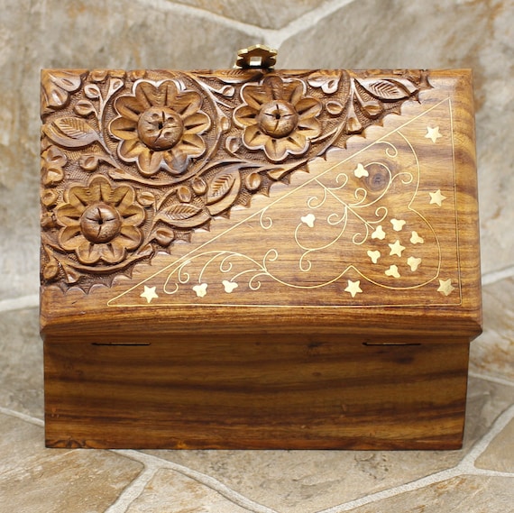 Hand-carved wooden and Brass Box, Wooden Box, Personalized Box, Memory Box, Keepsake Box, Rose wood Box, Carving box, Jewelllery Box, gift