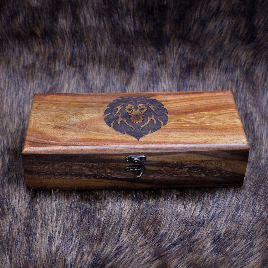 Hand-carved Lion Rosewood Box: Personalized Keepsake, Knife Storage - Etsy