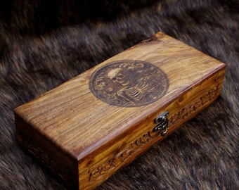 Hand-Carved Skull Rosewood Keepsake Box: Personalized Memory Box, Knife Storage