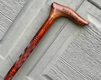 Hand Carved Rosewood Walking Cane: Personalized Wooden Stick