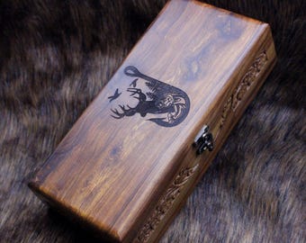 Fish Hook Box, Hand-carved wooden Box, Hunting Knife, Memory Box, Keepsake Box, Man Box, Knife Storage Box, Christmas Gift, Personalized Box