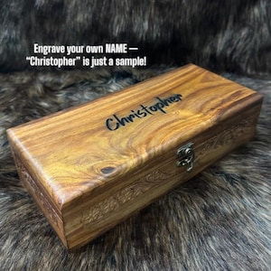 Hand-Carved Rosewood Knife Box: Personalized Keepsake, Brass Hardware