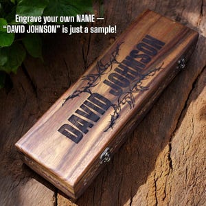 Personalized Rosewood Hunting Knife Box: Hand-Carved Keepsake Storage
