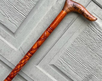 Handmade Carved Rosewood Walking Cane: Personalized Wooden Stick