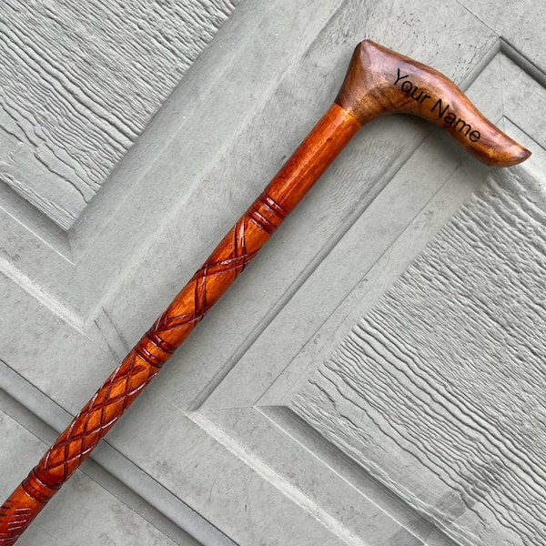 Walking Stick Wooden CANE, Handmade Carving Wooden walking stick, Hand Carved Walking Cane, Father’s Day,  lightweight walking stick cane
