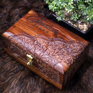 Hand-Carved Rosewood & Brass Box: Personalized Keepsake Memory Box