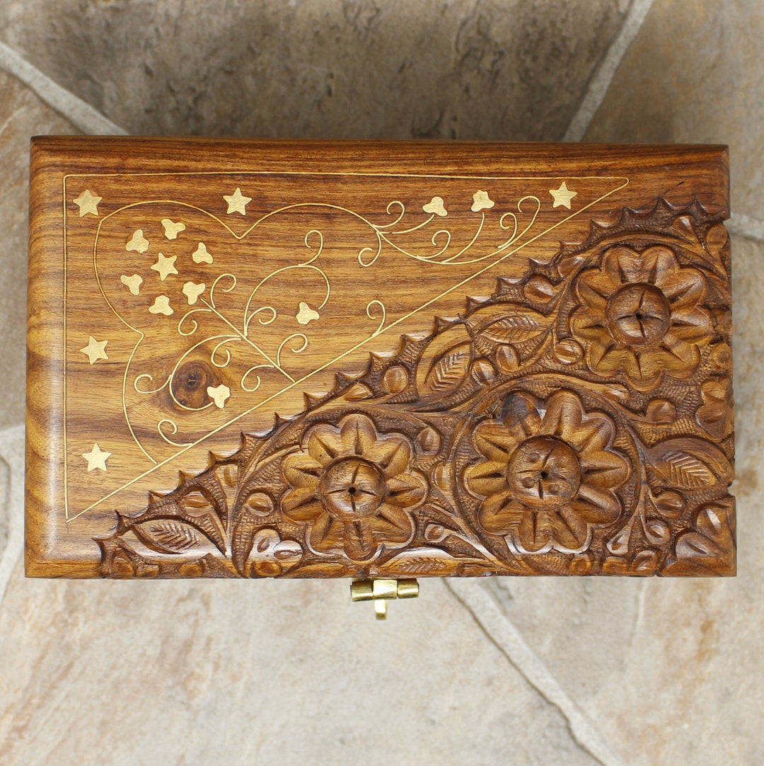Handcarved Wooden and Brass Box, Wooden Box, Personalized Box, Memory