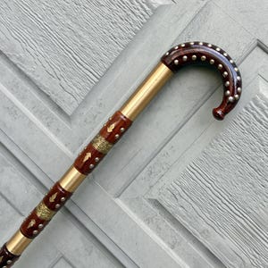 Hand Carved Rosewood Walking Cane: Lightweight Wooden Stick with Brass Accents