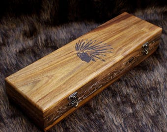 Hand-carved Apache wooden Box, Hunting Knife, Memory Box, Keepsake Box, Knife Storage Box, Christmas Gift, Personalized Box, Custom Box