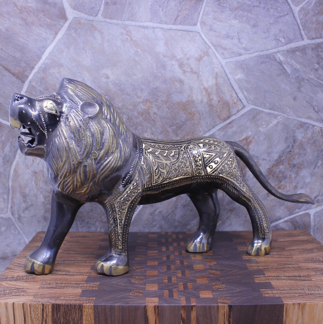 Brass Lion, Brass Figurine, Antique Brass Lion, Brass Lion Sculpture