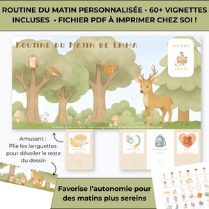Rutina matutina para niños personalizada e imprimible | Afiche Bosque Ilustrado +60 Miniaturas | Autonomía infantil Montessori | Archivo PDF digital