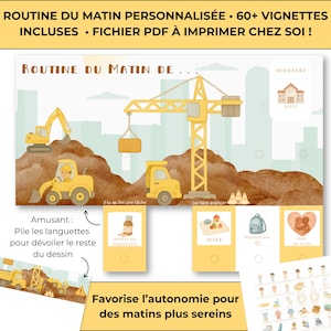 Rutina matutina infantil personalizada e imprimible | Ilustraciones de sitios de construcción +60 miniaturas | Autonomía infantil Montessori | Archivo PDF digital