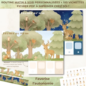 Rutina matutina y vespertina personalizada e imprimible | Afiche Bosque Ilustrado +100 Miniaturas | Autonomía infantil Montessori | Archivo PDF digital
