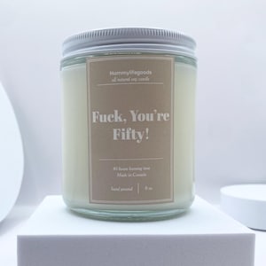 Bougie cadeau 50e anniversaire | Putain, tu as 50 ans | Bougie de soja naturelle parfumée en cadeau pour homme |  Bougie cadeau jalon amusante | Cadeau unique