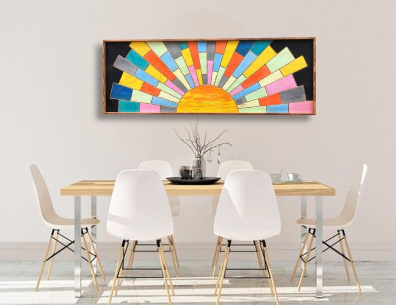 Sun Set Mosaic Wood Wall Art Sunrise Wooden Wall Hanging Etsy