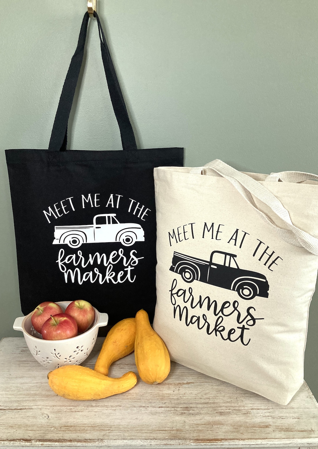 Farmers Market Canvas Tote Bag in Cream or Black. Sturdy, Reusable, 100 ...