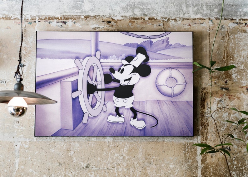 Steamboat Willie Framed Print, Vintage Cartoon Wall Decor, Steamboat
