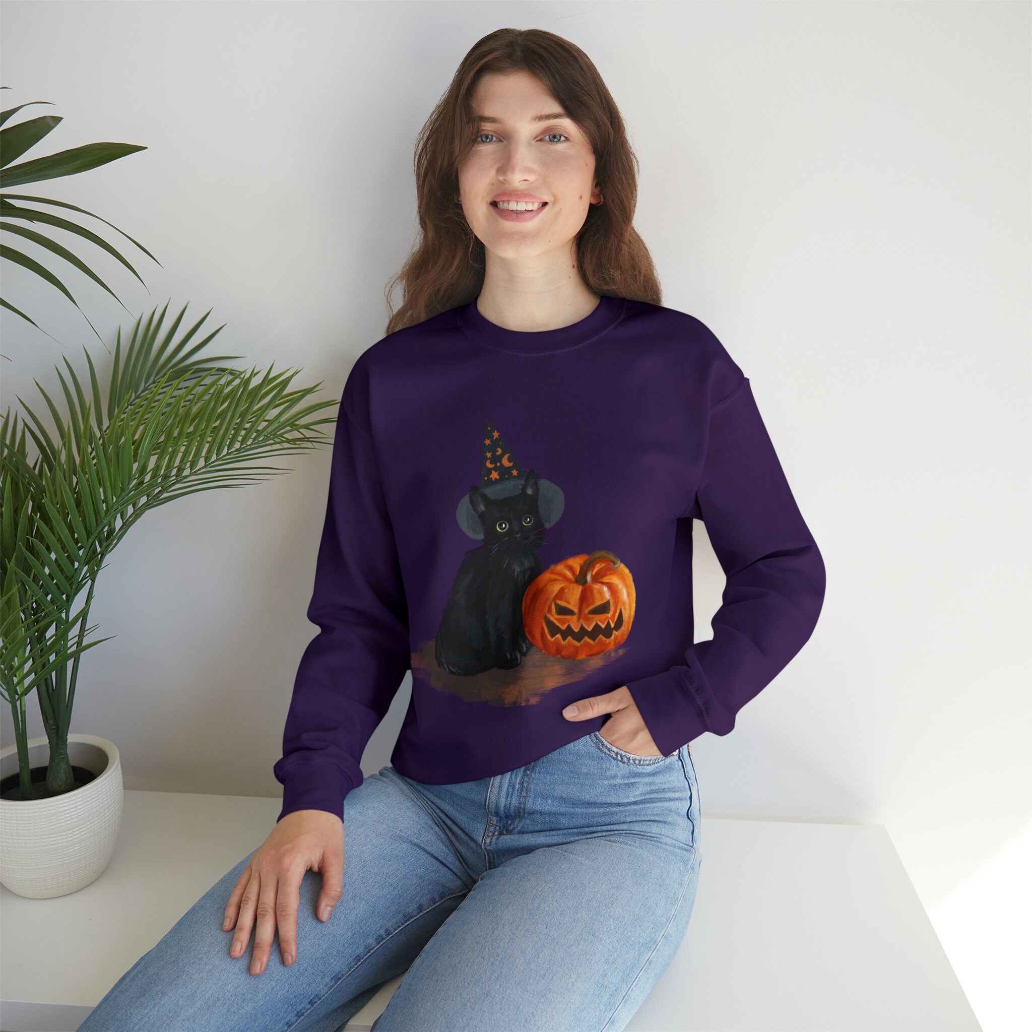 Spooky Cat Black Cat Halloween Sweater Jackolantern Etsy Australia