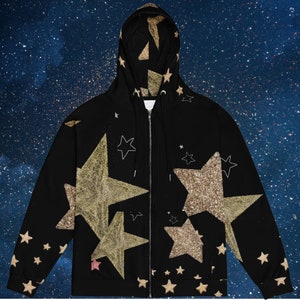 stars zip up hoodie, celestial pullover, night sky sweatshirt, stars all over print zip up hoodie, oversized hoodie, celestial zip up top