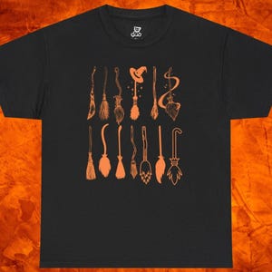 Spooky Halloween Broomstick T-Shirt, Witchy Fashion, Flying Broomstick Halloween Tee, Magical Halloween Broomstick Shirt, Broomstick T Shirt