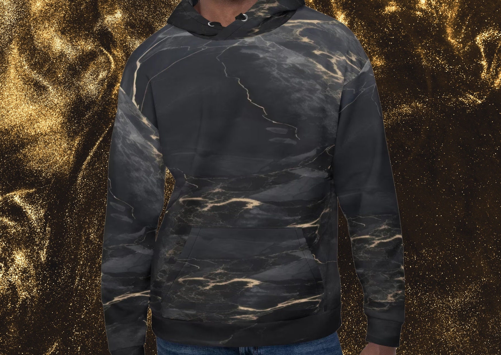 Mens black and gold hoodie sales