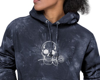 Embroidered Skull Hoodie, Gothic Clothes, Skeleton Sweater, Halloween sweatshirt, Alt Clothing, Spooky Season, Embroidered Gothic Jumper