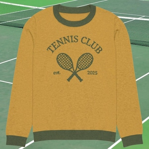 Tennis Knitted Crew Neck Sweater, Tennis Club Sports fan Gift, Sports Knitted Sweater, Stylish Tennis Inspired Apparel, Athletes Sweater