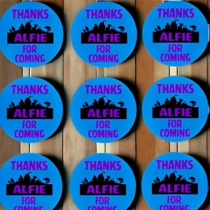 Personalised thanks for coming to my party sticker set gamer inspired Battle royale fort