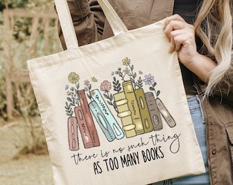 Too Many Books Tote Bag, Reading Lover Women Gift Bags, Librarian Shoulder Bag, Bibliophile Blogger Shopping Totes, Literary Teacher Gifts