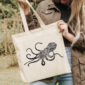 Octopus Japanese Tote Bag, Gyotaku Traditional Art Gift, Japan Anime Manga Shoulder Bag, Samurai Mens Womens Totes, Octopus Arts Gifts Bags