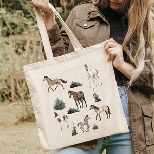 Vintage Horse Tote Bag, Gift For Horse Lovers, Animal Lover Women Bags, Equestrian Shoulder Bag, Cute Horse Shopping Totes, Eco Friendly