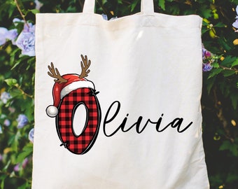 Custom Name Christmas Tote Bag, Gift Family Tote Bags, Xmas Name Totes, Christmas Favor Gift Totes, Christmas Present Tote, Holiday Gift Bag